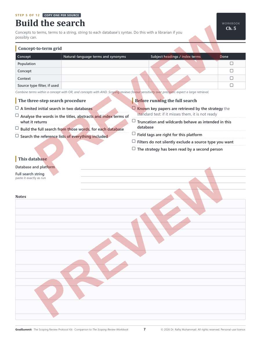 Worksheet for building the search